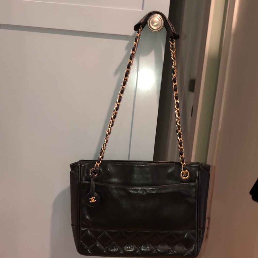 CHANEL Black Tote with Gold Chain